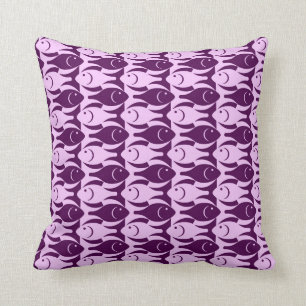 Mid-Century Modern fish, orchid and purple Cushion