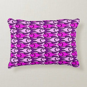 Mid-Century Modern Fish, Orchid Pink and Violet Decorative Cushion