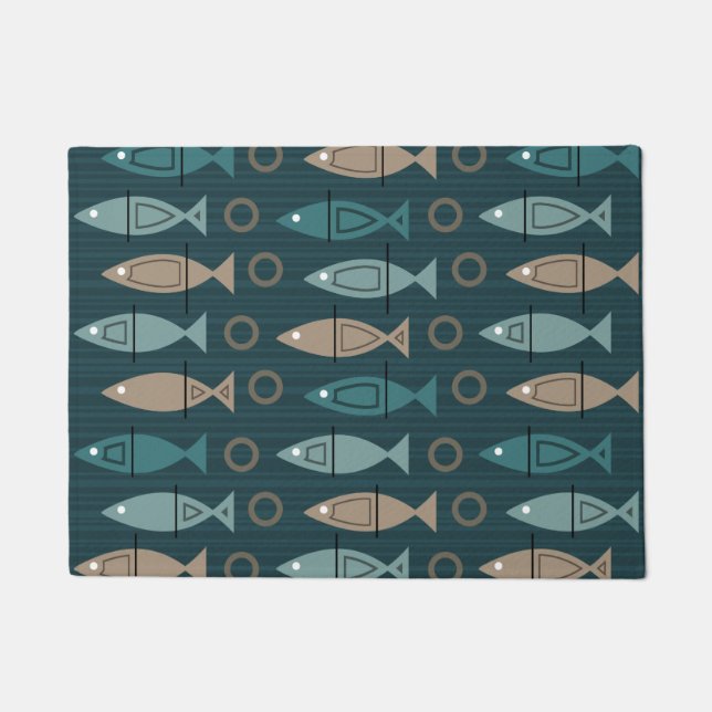 Mid Century Modern Fish Pattern Teal Bronze Doormat (Front)