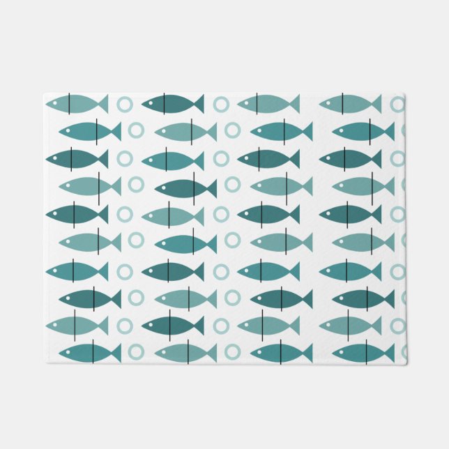 Mid Century Modern Fish Pattern Turquoise Doormat (Front)