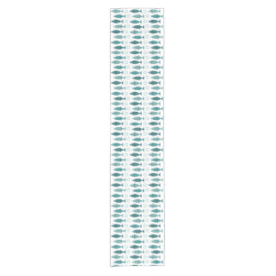 Mid Century Modern Fish Pattern Turquoise Short Table Runner