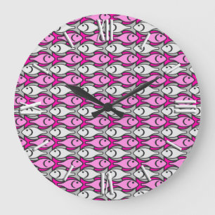 Mid-Century Modern fish, pink and grey Large Clock