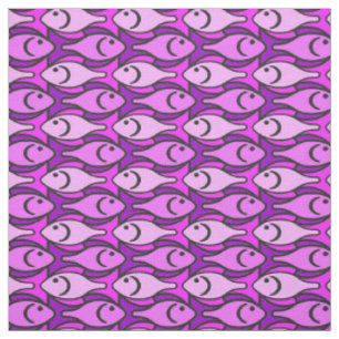 Mid-Century Modern fish, pink and violet Fabric