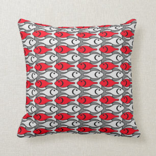 Mid-Century Modern fish, red and grey Cushion