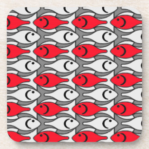 Mid-Century Modern fish, red and grey / grey Coaster