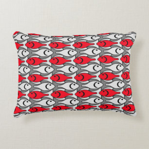Mid-Century Modern fish, red and grey / grey Decorative Cushion