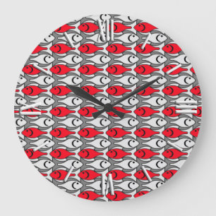 Mid-Century Modern fish, red and grey / grey Large Clock