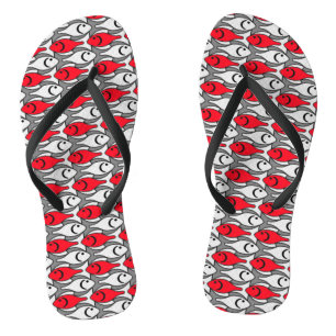 Mid-Century Modern fish, red and grey / grey Thongs
