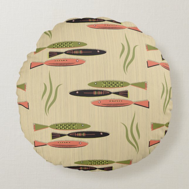 Mid Century Modern Fish Round Cushion (Front)
