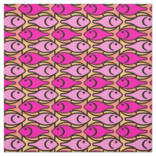 Mid-Century Modern fish, shades of coral pink Fabric