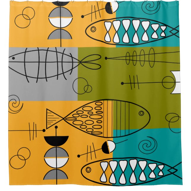 Mid-Century Modern Fish Shower Curtain (Front)