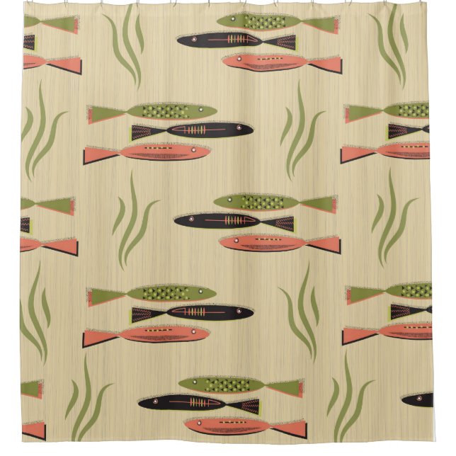 Mid Century Modern Fish Shower Curtain (Front)