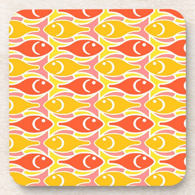 Mid-Century Modern fish, tangerine orange Coaster (Front)