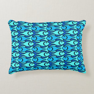 Mid-Century Modern Fish, Turquoise and Aqua Decorative Cushion