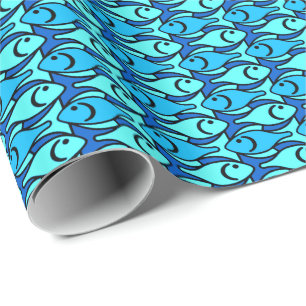 Mid-Century Modern Fish, Turquoise and Aqua Wrapping Paper
