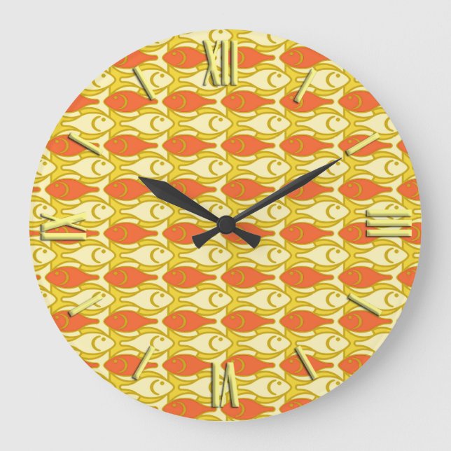 Mid-Century Modern fish, yellow and orange Large Clock (Front)
