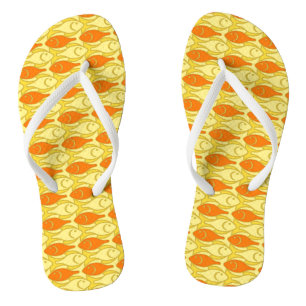 Mid-Century Modern fish, yellow and orange Thongs