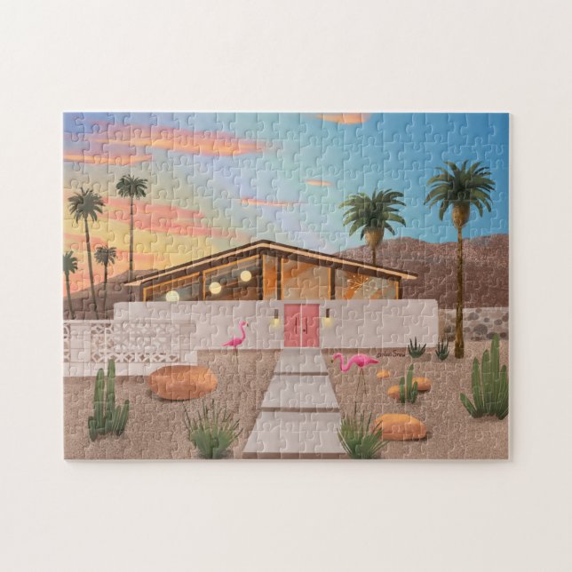 Mid Century Modern Flamingo House Jigsaw Puzzle (Horizontal)