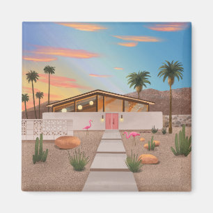 Mid Century Modern Flamingo House Magnet