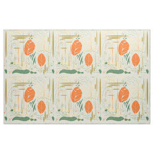 Mid Century Modern Floral Abstract Lake Scene Fabric