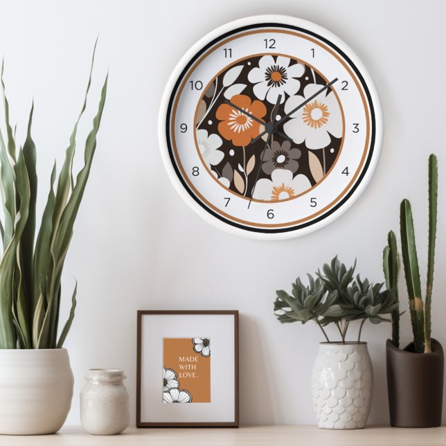 Mid Century Modern Floral Clock (Tick-tock in style! Indulge in the beauty of our Floral Retro Mid Century wall clock.)