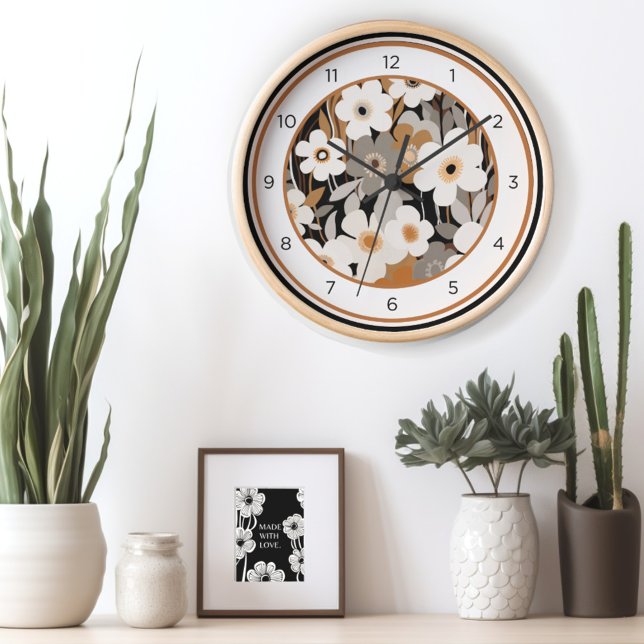Mid Century Modern Floral Clock (Tick-tock in style! Indulge in the beauty of our Floral Retro Mid Century wall clock.)