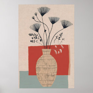 Mid-Century Modern Floral Earth Tone Vase Print
