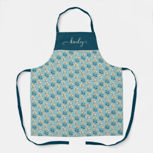 Mid-Century Modern Floral Leaf Pattern Apron