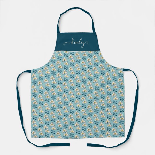 Mid-Century Modern Floral Leaf Pattern Apron (Front)