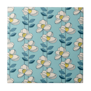 Mid-Century Modern Floral Leaf Pattern Ceramic Tile