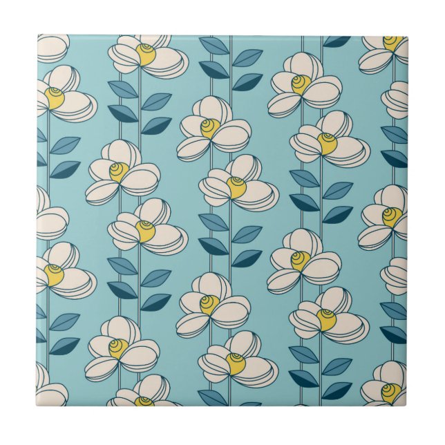 Mid-Century Modern Floral Leaf Pattern Ceramic Tile (Front)