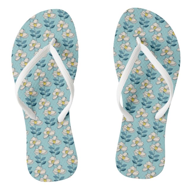 Mid-Century Modern Floral Leaf Pattern Thongs (Footbed)