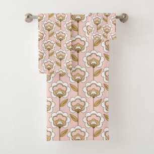 Mid-Century Modern Floral Pattern Bath Towel Set
