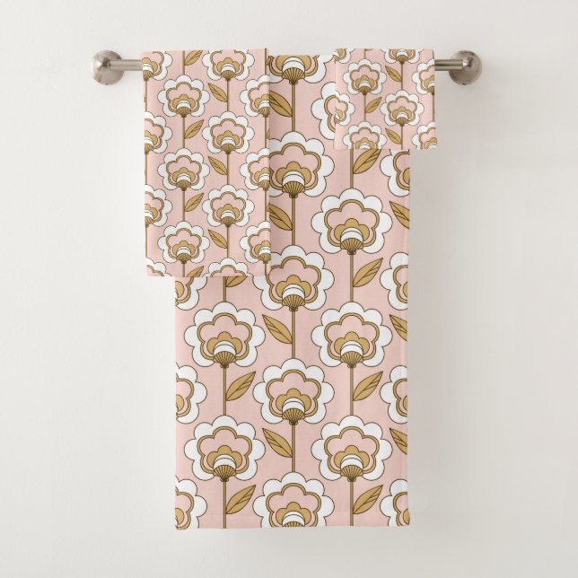 Mid-Century Modern Floral Pattern Bath Towel Set (Insitu)