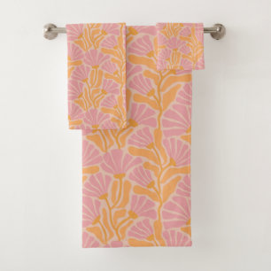 Mid Century Modern Floral Pattern Bath Towel Set