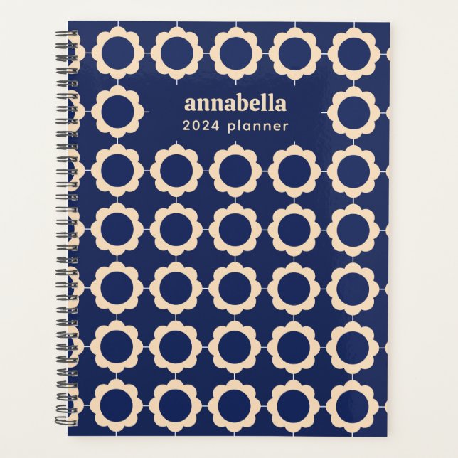 Mid Century Modern Floral Pattern Monogram Planner (Front)