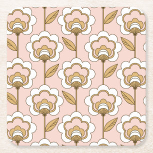 Mid-Century Modern Floral Pattern Square Paper Coaster