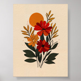 Mid-Century Modern Floral Poster | Terracotta Bota