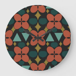 Mid Century Modern Flower Diamond Black Large Clock