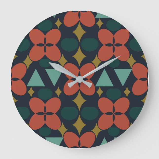 Mid Century Modern Flower Diamond Blue Large Clock (Front)