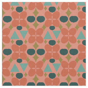Mid Century Modern Flower Diamond Coral Pattern Fabric
