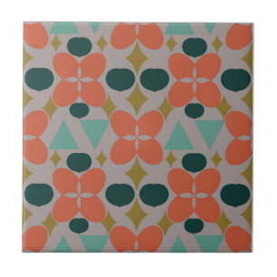 Mid Century Modern Flower Diamond Gray  Ceramic Tile