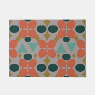 Mid Century Modern Flower Diamond Gray  Doormat