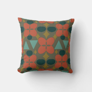 Mid Century Modern Flower Diamond Green Cushion