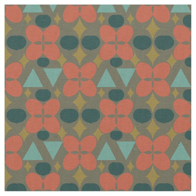 Mid Century Modern Flower Diamond Green Pattern Fabric (Close Up)