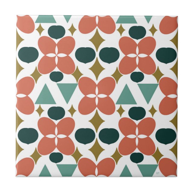 Mid Century Modern Flower Diamond Pattern  Ceramic Tile (Front)