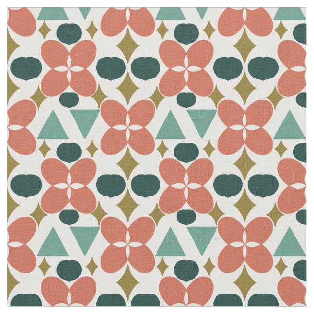 Mid Century Modern Flower Diamond Pattern Fabric (Close Up)