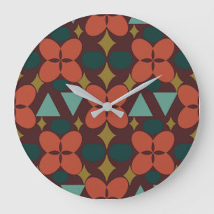 Mid Century Modern Flower Diamond Red Large Clock