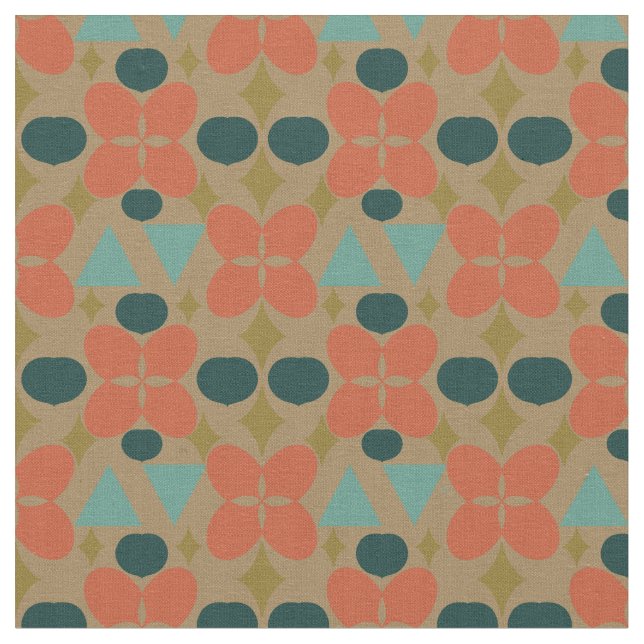 Mid Century Modern Flower Diamond Taupe Pattern Fabric (Close Up)