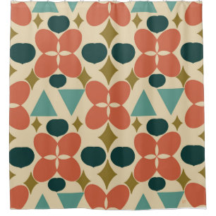 Mid Century Modern Flower Diamond Yellow Shower Curtain